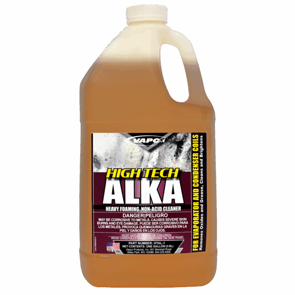 High Tech Alka alkaline-based coil cleaner in a 1-gallon jug