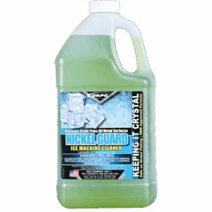 A one-gallon container of NICKEL GUARD, a non-foaming cleaner for removing limescale from stainless steel and nickel-plated surfaces