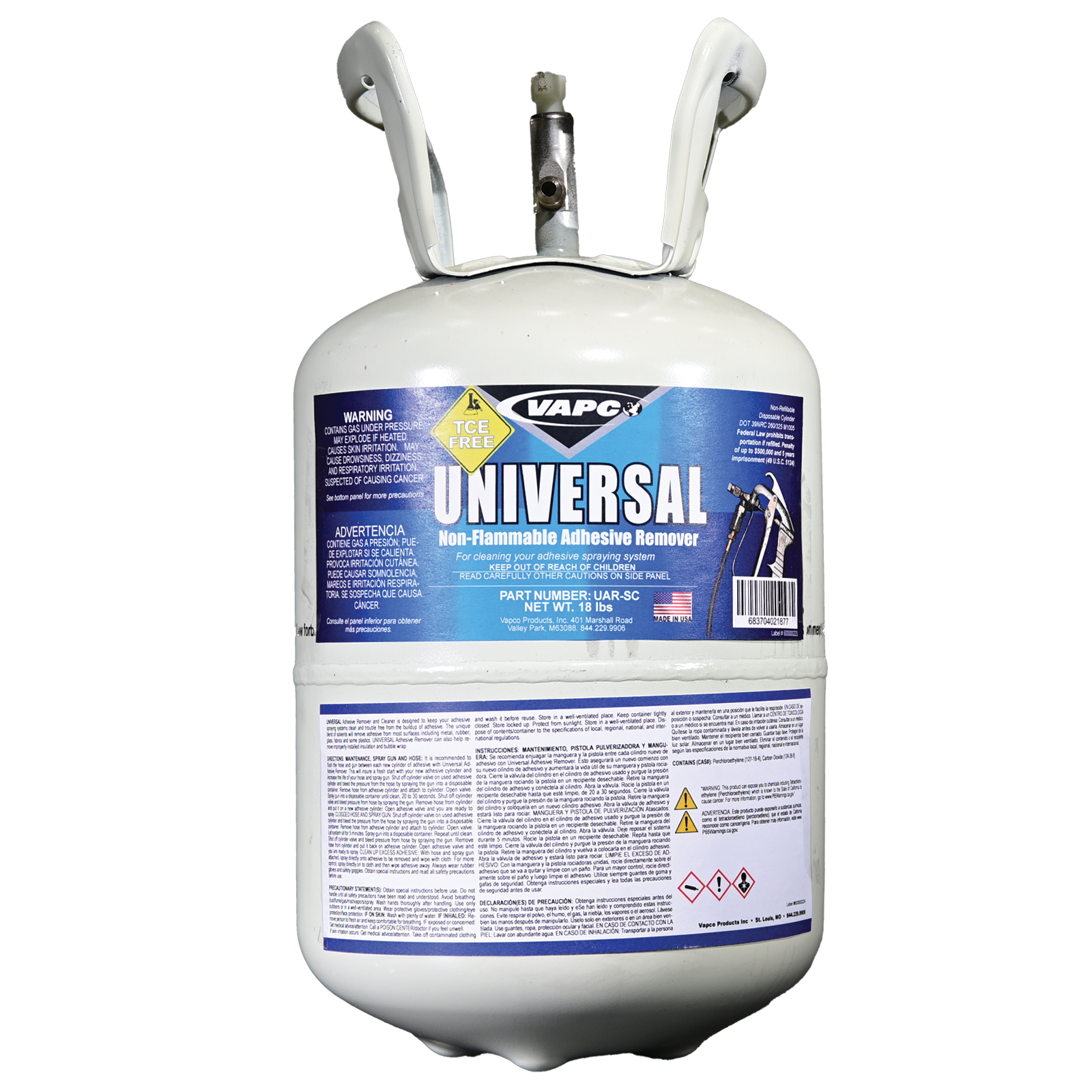 Universal Adhesive Remover cylinder for cleaning adhesive spraying systems