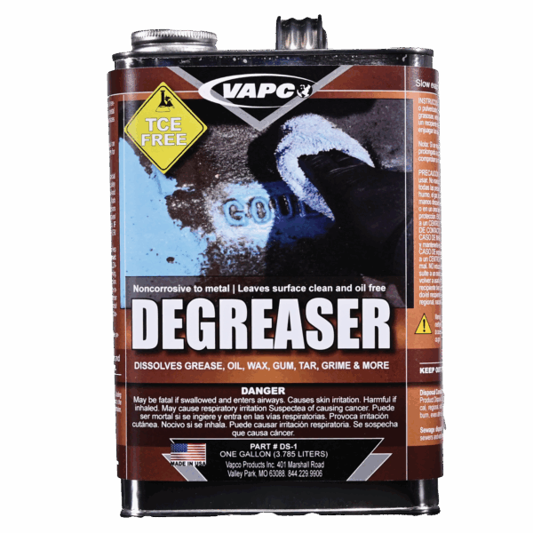 A gallon container of DEGREASER SOLVENT, a powerful and versatile liquid degreasing solution.