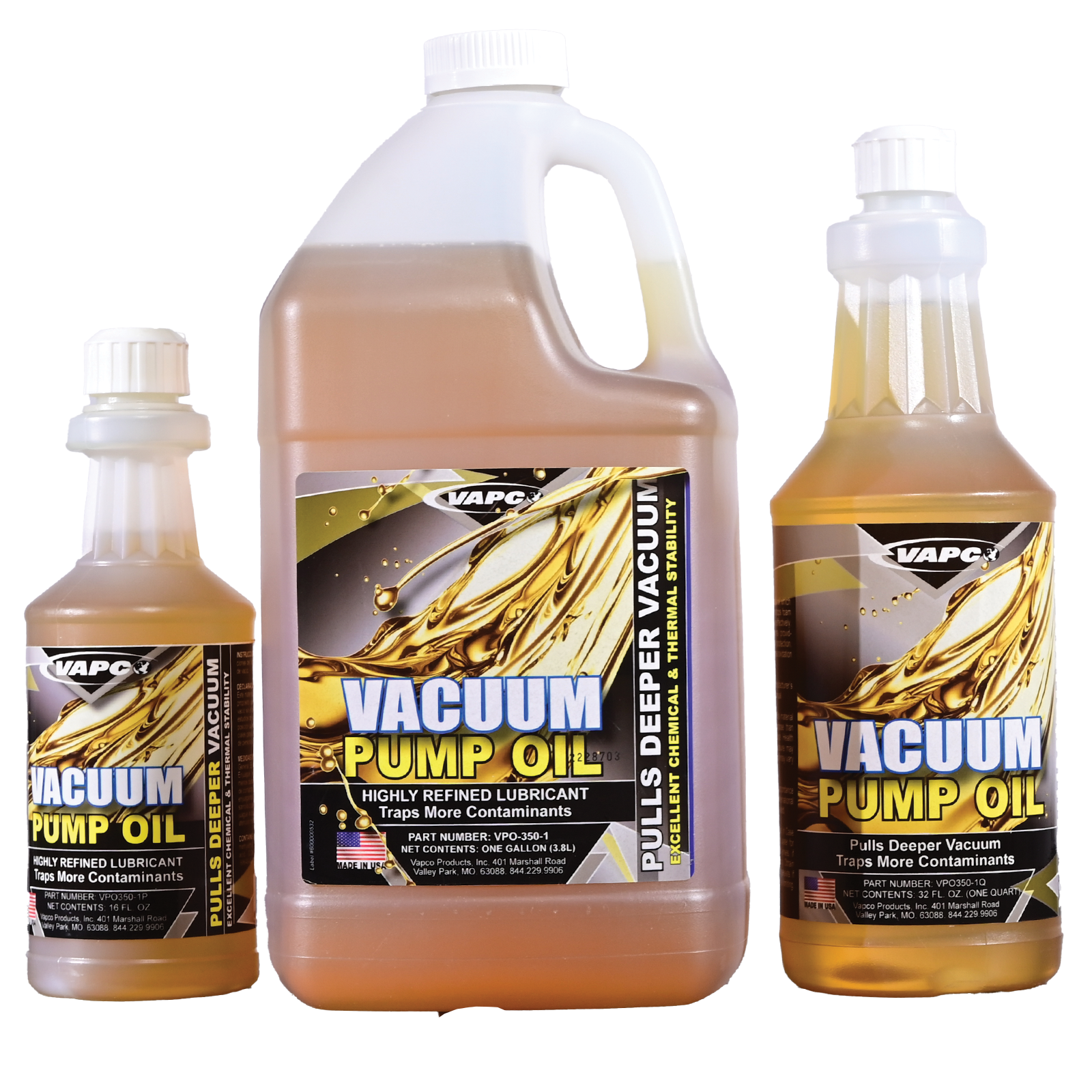 A gallon container of VACUUM PUMP OIL, a high-performance, multi-viscosity lubricant for vacuum pumps