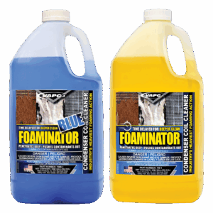 Foaminator gallon liquid non-acid coil cleaner for HVAC condenser coils comes in both blue and yellow.
