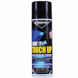 An aerosol can of Coat It Blue Touch Up, a 10-ounce spray for repairing corrosion protection coatings on HVAC equipment.