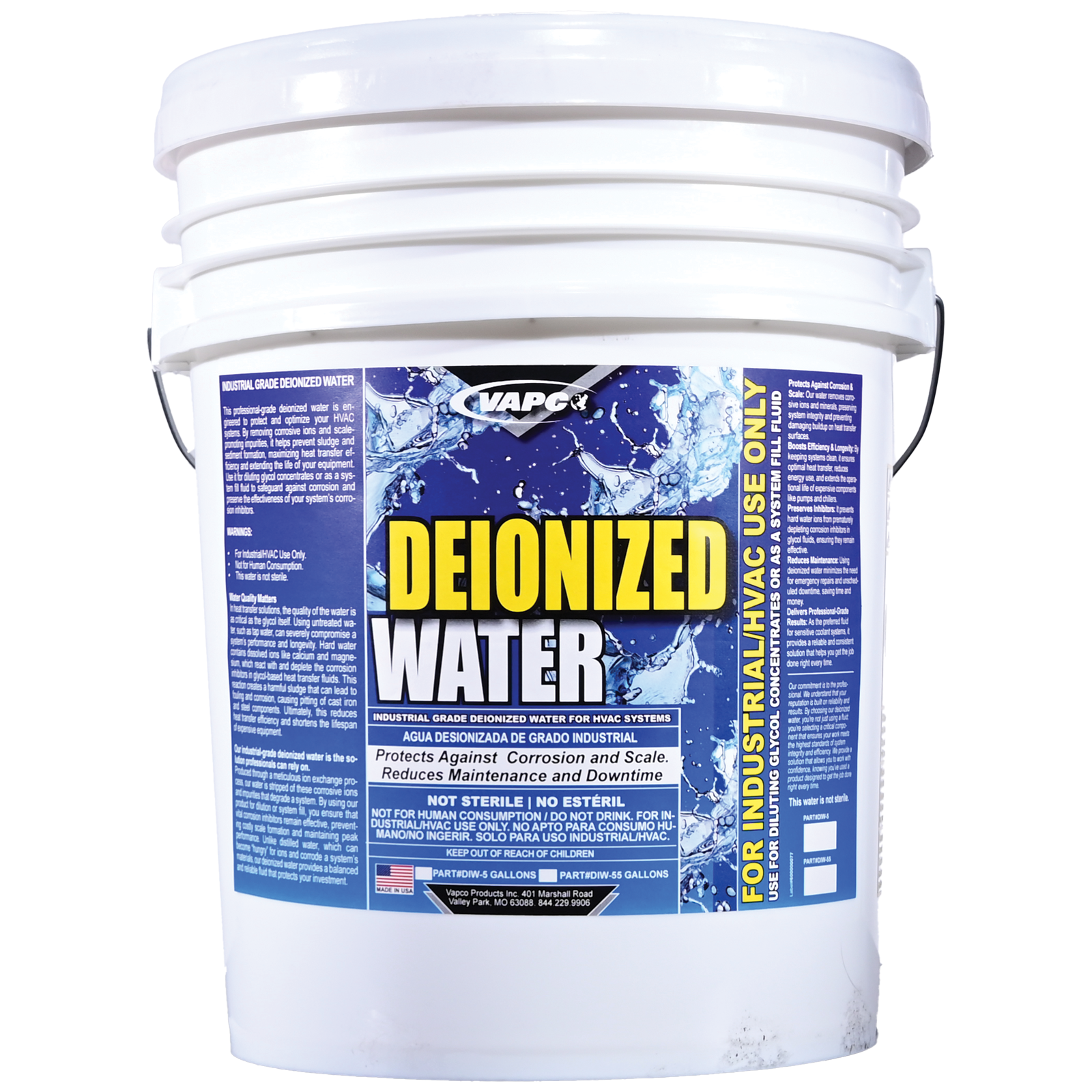 A 5-gallon bucket of industrial-grade deionized water for HVAC and closed-loop system protection