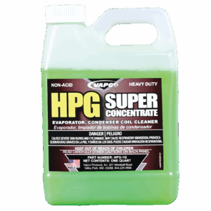 A quart bottle of HP CLEANER, a super-concentrated, non-acid coil cleaner for HVAC systems.
