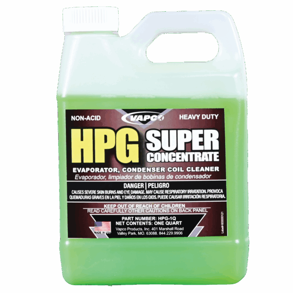 A quart bottle of HP CLEANER, a super-concentrated, non-acid coil cleaner for HVAC systems.