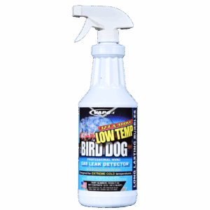Bird Dog Low Temp 1-quart leak detector bottle. Ultimate hypersensitive formula for finding micro leaks in HVAC/refrigeration systems down to 32°F.
