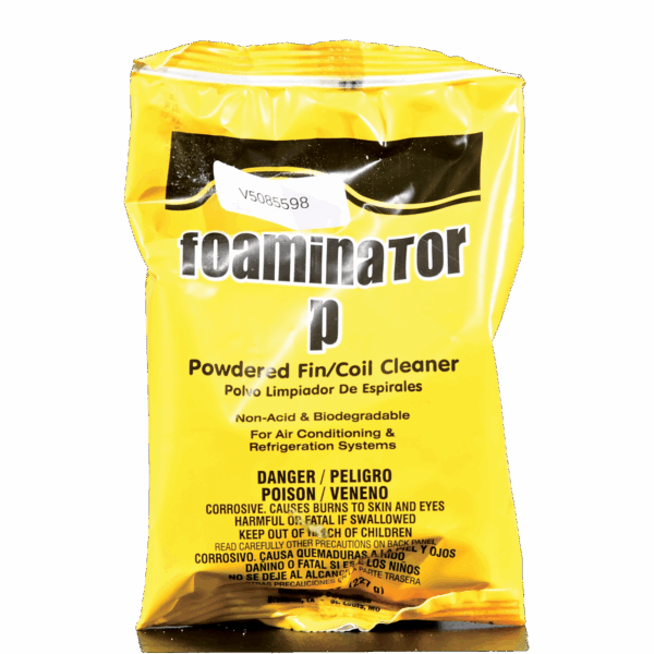 An 8 oz bag of FOAMINATOR POWDERED, a non-acid coil cleaner that creates heavy foaming action.