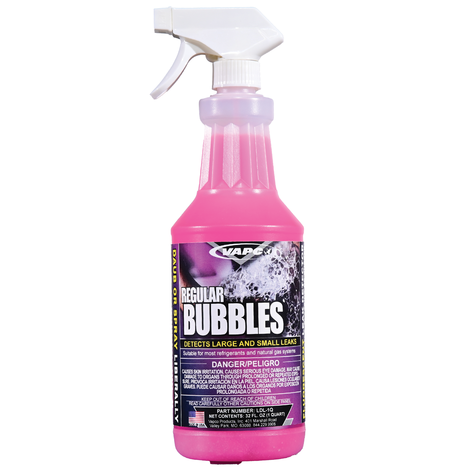 A quart bottle of REGULAR BUBBLES, a reliable leak detection solution for use in temperatures above 32°F.
