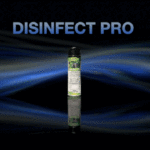 A GIF showing a bottle of Disinfect Pro moving forward, with text appearing to highlight its key features and benefits for HVAC and facility disinfection.
