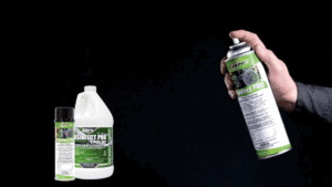 A GIF showing a handheld sprayer applying Disinfect Pro to a metal surface, effectively demonstrating professional HVAC disinfection.