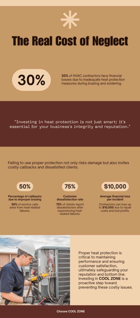 Infographic detailing the three major dangers of not using a dedicated HVAC heat protection gel: component failure and callbacks, structural damage, and fire risk.