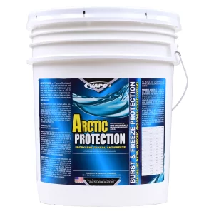 A 5-gallon container of ARCTIC PROTECTION, a premium propylene glycol-based antifreeze for closed-loop systems.