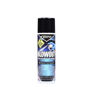 An aerosol can of BLOWOUT Multi-Purpose Coil Cleaner being used to clean an HVAC evaporator coil.