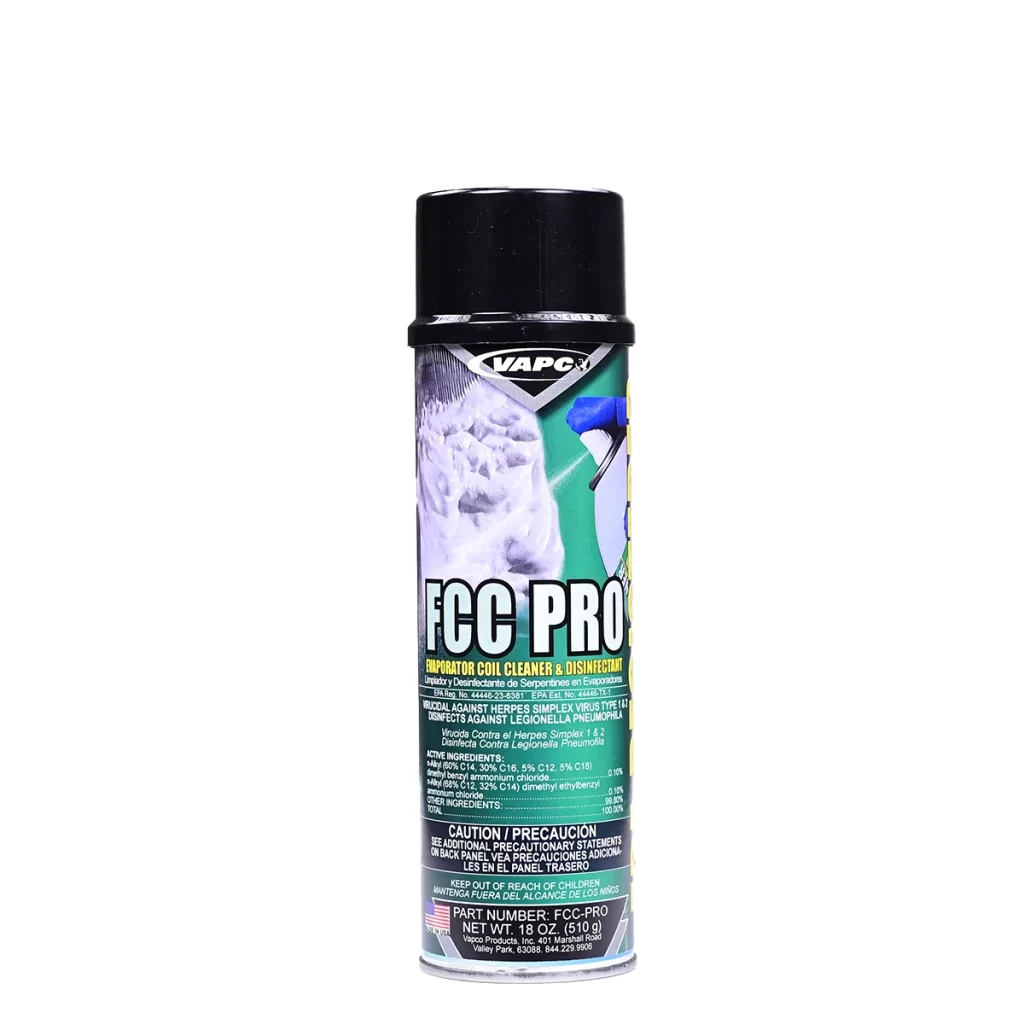FCC-Pro EPA registered evaporator coil disinfectant and cleaner aerosol can for HVAC indoor air quality.