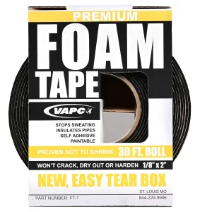 roll of FOAM TAPE, PREMIUM, a self-adhesive, closed-cell insulation tape for cold pipes.