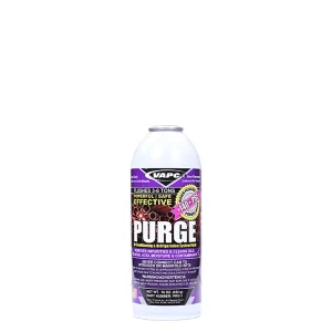 Vapco Purge High-Pressure HVAC Line Set Flush aerosols (1 lb and 2 lb sizes). Labels confirm 140+ PSI rating and 3-10 Ton cleaning capacity for removing sludge, acid, and oil in A2L and R-410A systems.