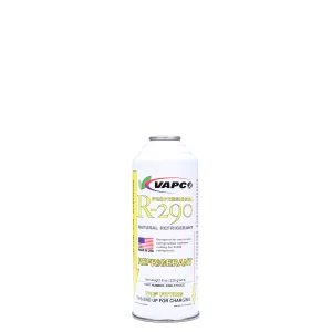 An 8 oz aerosol can of R-290 REFRIGERANT with a 7/16" fitting, an environmentally friendly coolant.