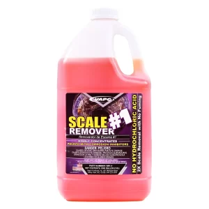 A container of SCALE REMOVER No. 1, a powerful, acid-based cleaning solution for removing scale