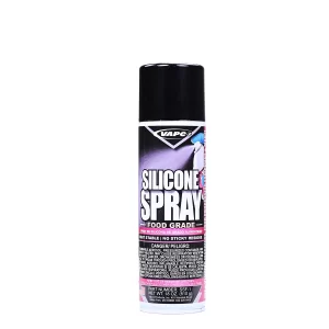 An aerosol can of SILICONE SPRAY FOOD GRADE, a lubricant and protector for use in food processing environments.