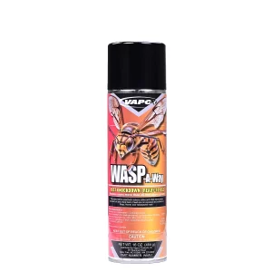 An aerosol can of WASP-A-WAY, a powerful insecticide for killing wasps, hornets, and yellow jackets with a long-distance jet spray
